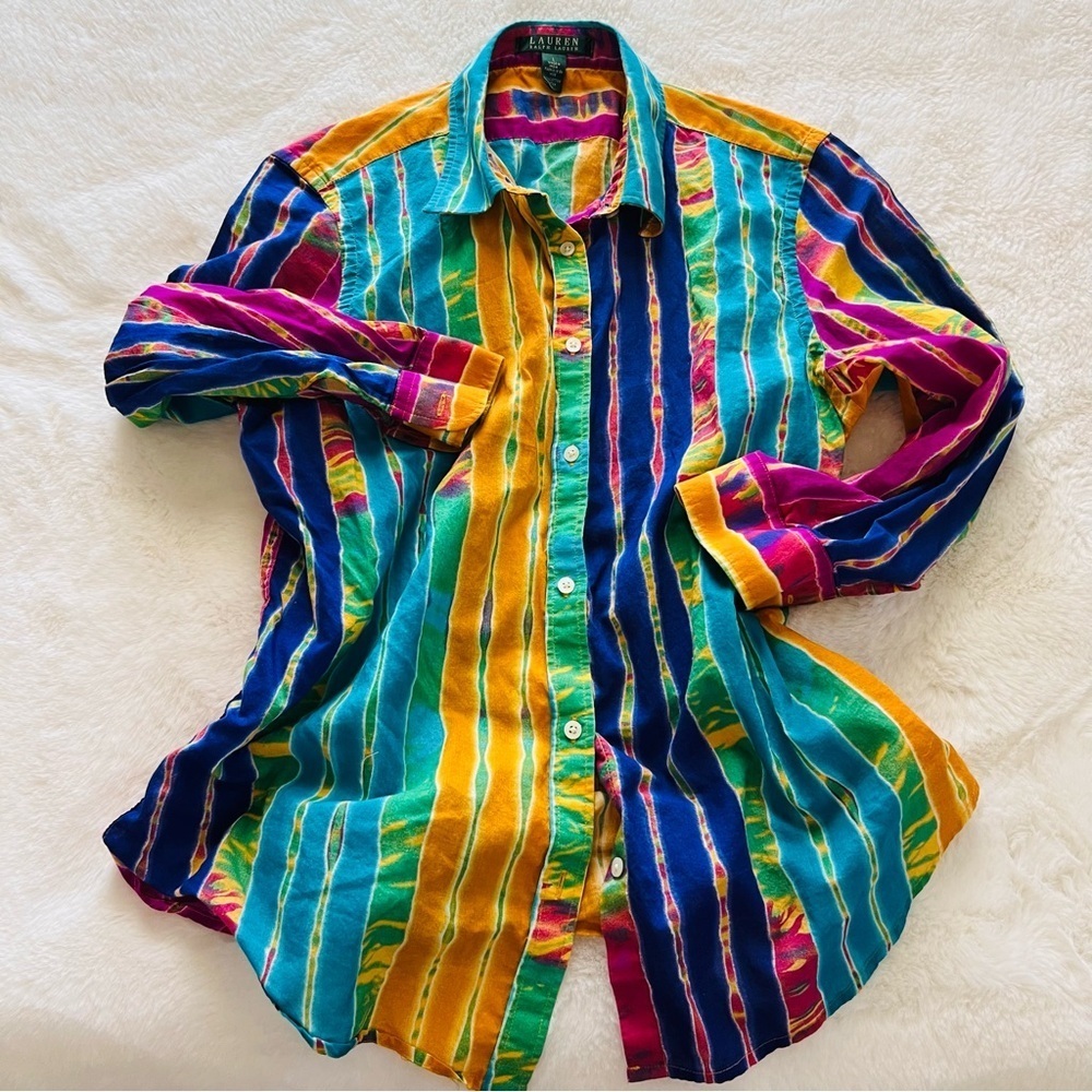 Vintage Lauren Ralph Lauren Multicolor Striped Button-Up Shirt Size L. - Picture 8 of 8